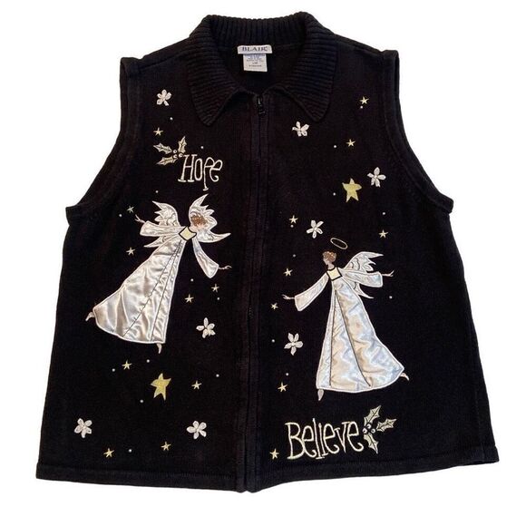 Vintage Blair Christmas Sweater Vest Angels Hope Believe Women Size Large - Picture 1 of 11